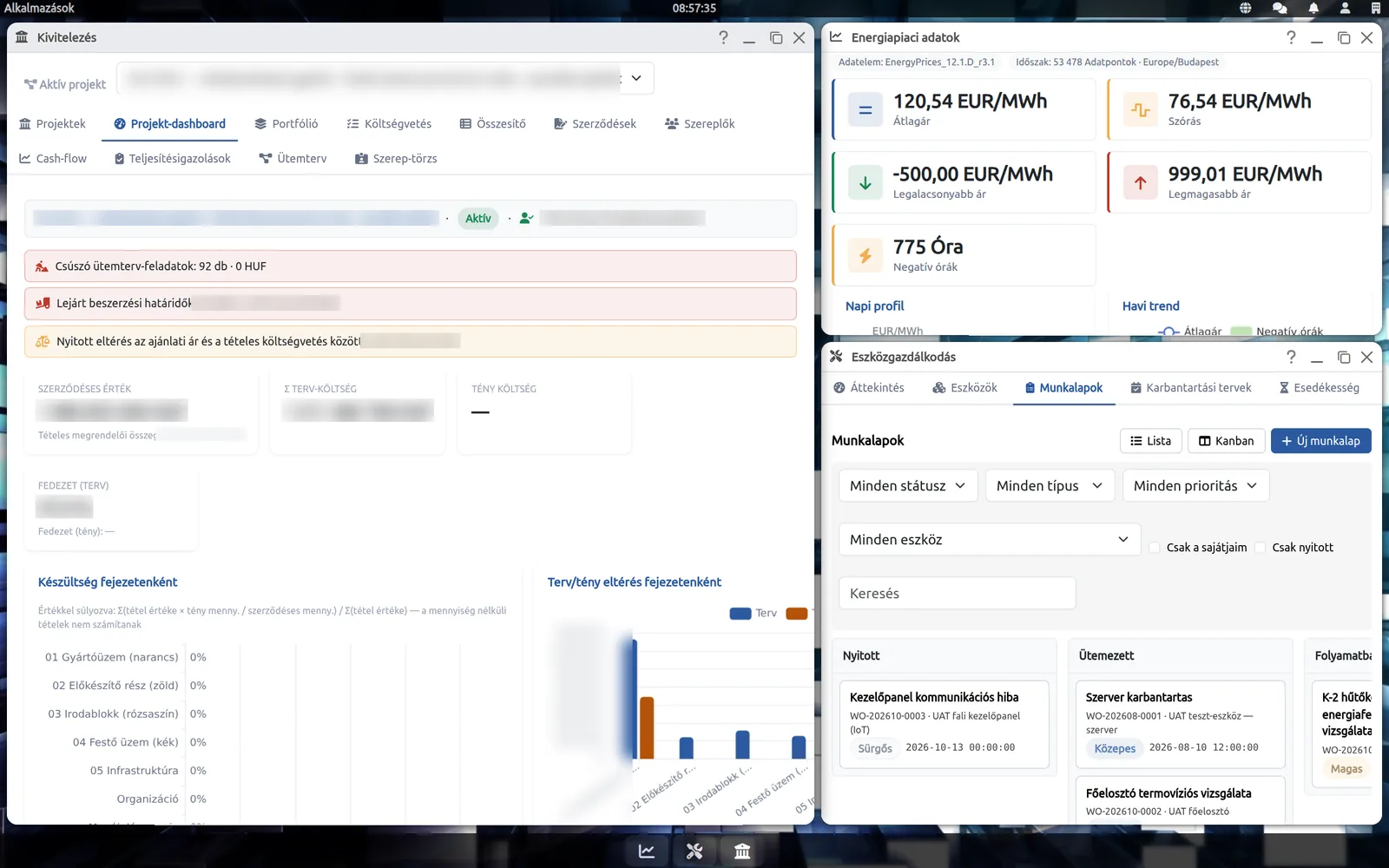 The OrigSmart WebOS workspace with three open application windows